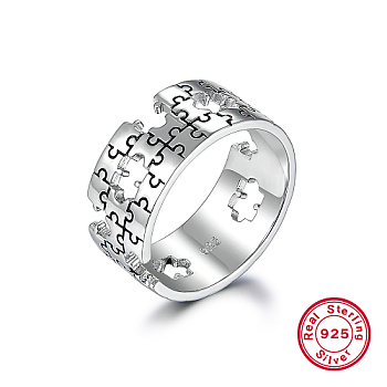 Rhodium Plated Platinum 925 Sterling Silver Hollow Finger Rings, Puzzle, with 925 Stamp, Platinum, Inner Diameter: 19mm