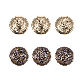 PandaHall Elite Brass Shank Button, Flat Round with Shield, Mixed Color, 25x7.2mm, Hole: 3.5mm