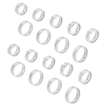 18Pcs 9 Size 201 Stainless Steel Grooved Finger Ring Settings, Ring Core Blank, for Inlay Ring Jewelry Making, with 1Pc Rectangle Velvet Pouches, Stainless Steel Color, Inner Diameter: 15~23mm, 2Pcs/size