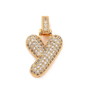 Brass Micro Pave Cubic Zirconia Pendants, Real 18K Gold Plated, Clear, Letter Y, 18.5~24x12.5~25.5x5~5.5mm, Hole: 5x3mm