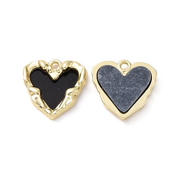 Opaque Resin Pendants, with Light Gold Plated Alloy Findings, Heart Charm, Black, 18x18x3mm, Hole: 1.8mm