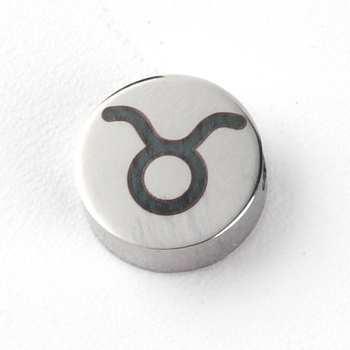 304 Stainless Steel Beads, Twelve Constellations, Stainless Steel Color, Taurus, 8x3mm, Hole: 2mm