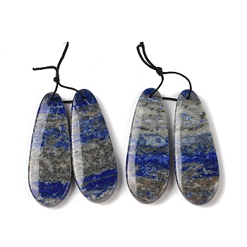 2Pcs Natural Lapis Lazuli Pendants, Gems Charms, Teardrop, 42x15x4mm, Hole: 1mm