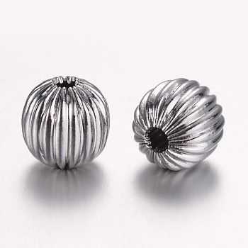 304 Stainless Steel Beads, Corrugated Beads, Lantern, Stainless Steel Color, 8x8mm, Hole: 2mm