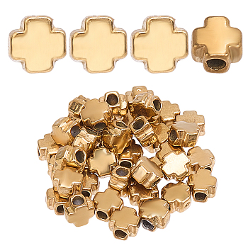 40Pcs 304 Stainless Steel Beads, Cross, Real 18K Gold Plated, 4x4x2.5mm, Hole: 1.4mm