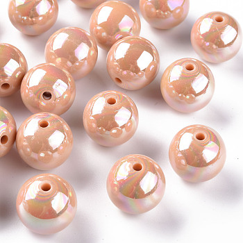 Opaque Acrylic Beads, AB Color Plated, Round, PeachPuff, 20x19mm, Hole: 2~3mm, about 111pcs/500g