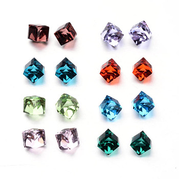 Faceted Cube Glass Cabochons, Mixed Color, 8x8x8mm