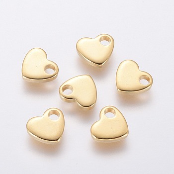 201 Stainless Steel Charms, Chain Extender Drop, Heart, Real 24K Gold Plated, 6x7x1.5mm, Hole: 1.6mm