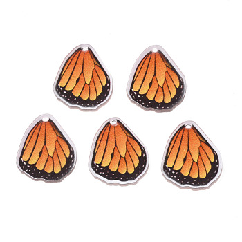 Printed Translucent Acrylic Pendants, Butterfly, Orange, 19.5x16.5x2mm, Hole: 1.5mm