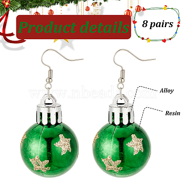 ANATTASOUL 8 Pairs 8 Style Christmas Themed Resin Round Ball Dangle Earrings(EJEW-AN0002-34)-3