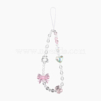 Transparent Acrylic & Plastic Bead Mobile Strap, with Nylon Thread, Bear & Bowknot & Flower & Heart, Pink, 215mm(HJEW-YW00380-01)