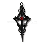 Siam Rhinestone Cross Pendant with Black Enamel, Alloy Charms, Electrophoresis Black, 47.5x21.5x4mm, Hole: 1.8mm(ENAM-WH0001-06EB-02)