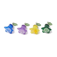 Acrylic Pendants, with Glass Beads, Alloy Flower Bead Caps, Flower, Mixed Color, 26x18x17.5mm, Hole: 2~3mm, 4pcs/set(PALLOY-TA00126)