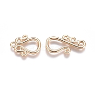 Brass Hook and S-Hook Clasps, Connector Components for Jewelry Making, Real 18K Gold Plated, Hook Ring: 15.5x12x1.5mm, Flower: 20x11x2mm, Hole: 1.6mm(KK-G381-10G)