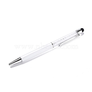 Silicone & Plastic Touch Screen Pen, Aluminum Ball Pen, with Transparent Resin Diamond Shape Beads, White, 146x13x10mm(X-AJEW-B012-01A)