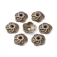 Alloy Bead Caps, Lead Free and Cadmium Free, Flower, Antique Bronze Color, about 9mm long, 9mm wide, 2.5mm thick, hole: 2mm(EA9031Y-AB)