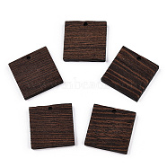 Natural Wenge Wood Pendants, Undyed, Square Charms, Coconut Brown, 23x23x3.5mm, Hole: 2mm(WOOD-T023-79)
