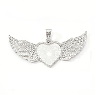 Alloy Pendant Cabochon Settings, with Rhinestone, Lead Free & Nickel Free, Heart with Wing, Platinum, Tray: 26.5x32.5mm, 47.5x107.5x6mm, Hole: 15mm(PALLOY-S107-001P-RS)