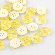 4-Hole Plastic Buttons, Flat Round, Yellow, 13x3mm, Hole: 1.5mm(BUTT-R036-08)