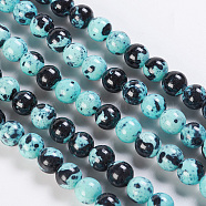 Natural Ocean White Jade/Rain Flower Stone Beads Strands, Dyed, Round, Dark Turquoise, 10mm, Hole: 1mm, about 38~40pcs/strand, 15.1 inch~15.7 inch(G-K254-A03)