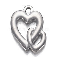 304 Stainless Steel Pendants, Heart with Heart, for Valentine's Day, Stainless Steel Color, 30x20x2mm, Hole: 4.7x3mm(STAS-I166-03P)