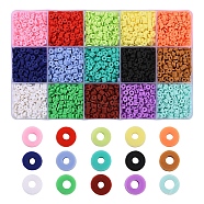 15 Colors Handmade Polymer Clay Beads, Disc/Flat Round, Heishi Beads, Mixed Color, 4x1mm, Hole: 1mm(CLAY-YW0001-48)