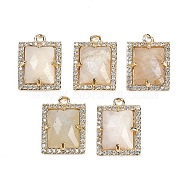 Natural Moonstone Faceted Rectangle Pendants, Rack Plating Brass Micro Pave Cubic Zirconia Charms, Golden, 15.5x11.5x4.5mm, Hole: 1.4mm(G-I375-05G-02)