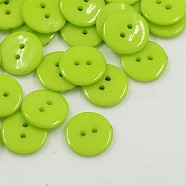 Acrylic Sewing Buttons, Plastic Buttons for Costume Design, 2-Hole, Dyed, Flat Round, Yellow Green, 15x2mm, Hole: 1mm(BUTT-E084-C-03)