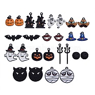 26Pcs 13 Styles Gunmetal Plated Alloy Enamel Pendants, Baking Painted, for Halloween, Mixed Shapes, Black, 2pcs/style(ENAM-SZ0001-64)