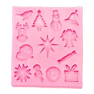 Christmas Theme Fondant Molds, Food Grade Silicone Statue Molds, For DIY Cake Decoration, Chocolate, Candy, Portrait Sculpture UV Resin & Epoxy Resin Craft Making, Mixed Shapes, Hot Pink, 113x101x8.5mm, Inner Diameter: 13~36x6~32mm(DIY-I060-06)