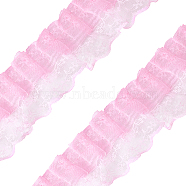 Polyester Lace Trim, Embroidered Floral Lace Ribbon, for Sewing or Craft Decoration, Pink, 44mm, about 20yard/card(18.28m/card)(OCOR-WH0058-07A)