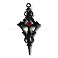 Siam Rhinestone Cross Pendatn with Black Enamel, Alloy Pendant, Electrophoresis Black, 47.5x21.5x4mm, Hole: 1.8mm(ENAM-WH0001-06EB-02)