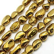 Electroplate Natural Quartz Crystal Nuggets Beads Strands, Golden Plated, 13~23x10~14x8~13mm, Hole: 1mm, about 24pcs/strand, 15.74 inch(G-L152-03)