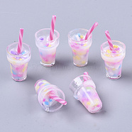 Epoxy Resin Pendants, with Polymer Clay Inside, Transparent Acrylic Bubble Tea Fruit Juice Cup, Hot Pink, 27~28x13mm, Hole: 1.4mm(CRES-N025-09)