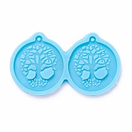 DIY Pendant Silicone Molds, for Earring Making, Resin Casting Molds, For UV Resin, Epoxy Resin Jewelry Making, Flat Round, Sky Blue, 44x78x5.5mm, Hole: 2mm, Inner Diameter: 34.5x39.5mm(DIY-M028-02)