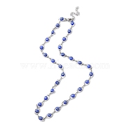 Evil Eye Plastic Link Chain Necklace, 304 Stainless Steel Jewelry for Women, Blue, 17-1/2~17-5/8 inch(44.4~44.7cm)(NJEW-H169-03P-02)