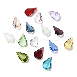 Glass Rhinestone Cabochons, Teardrop, Faceted, Mixed Color, 13x8x4~4.5mm(GLAA-B012-47B)