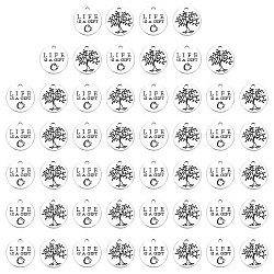 50Pcs Tibetan Style Alloy Pendants, Lead Free & Cadmium Free, Round with Word Life is a Gift & Tree, Antique Silver, 20.5x18.5x1.5mm, Hole: 1.8mm(TIBE-SC0001-44)