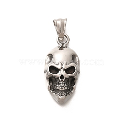 304 Stainless Steel Pendants, Skull Charm, Antique Silver, 32x16.5x7.5mm, Hole: 8.5x5mm(STAS-Z110-48E-AS)