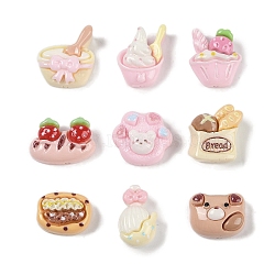 Opaque Resin Imitation Food Decoden Cabochons, Mini Strawberry Ice Cream & Bread & Cake, Mixed Shapes, 8.5~13.5x8~13.5x5~6mm(CRES-M036-01)