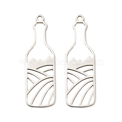201 Stainless Steel Pendants, Laser Cut, Bottle Charm, Stainless Steel Color, 40x12x1mm, Hole: 2mm(STAS-M318-07P)