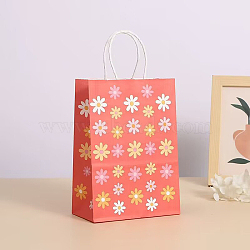 Rectangle with Sunflower Pattern Paper Gift Bags, Decorated Candy Tote for Birthday, Wedding, Indian Red, 14.8x8x20.8cm(CARB-L012-01C)