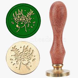 Wax Seal Stamp Set, Sealing Wax Stamp Solid Brass Head,  Wood Handle Retro Brass Stamp Kit Removable, for Envelopes Invitations, Gift Card, Deer, 83x22mm, Stamps: 25x14.5mm(AJEW-WH0208-1178)