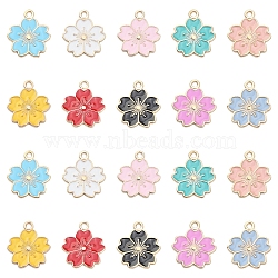 20Pcs 10 Colors Alloy Enamel Pendants, Sakura Flower, Light Gold, Mixed Color, 20.5x17.5x1.5mm, Hole: 2mm, 2pcs/color(ENAM-YW0002-12)