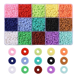 15 Colors Eco-Friendly Handmade Polymer Clay Beads, Disc/Flat Round, Heishi Beads, Mixed Color, 4x1mm, Hole: 1mm(CLAY-YW0001-48)