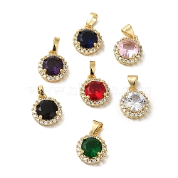 Brass Micro Pave Cubic Zirconia Pendants, with Glass, Real 18K Gold Plated, Round, Mixed Color, 14.5x12x6mm, Hole: 5x3.5mm(KK-R162-063G)