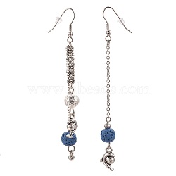 Synthetic Lava Rock Dangle Earrings, Asymmetrical Earrings, with Alloy Findings, Dolphin, Antique Silver & Platinum, 90~94mm; Pin: 0.6mm(EJEW-F184-04AS)