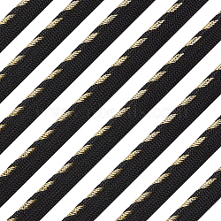 Polyester Ribbons, Single Edge with Stripe, for Costume Accessories, Flat, Black, Gold, 3/8 inch(11mm), about 16.40 Yards(15m)/Card(OCOR-WH0060-72B)