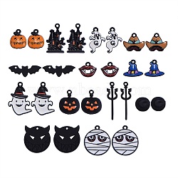 26Pcs 13 Styles Gunmetal Plated Alloy Enamel Pendants, Baking Painted, for Halloween, Mixed Shapes, Black, 2pcs/style(ENAM-SZ0001-64)