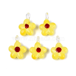 Handmade Lampwork Pendants, Plum Blossom Charms, Yellow, 28~31x20~24x8~11mm, Hole: 1.8~4mm(LAMP-Q039-21B)